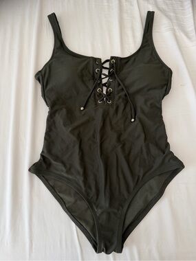 Mossimo Supply Co. Olive Green Lace-Up One-Piece Swimsuit with Low Back